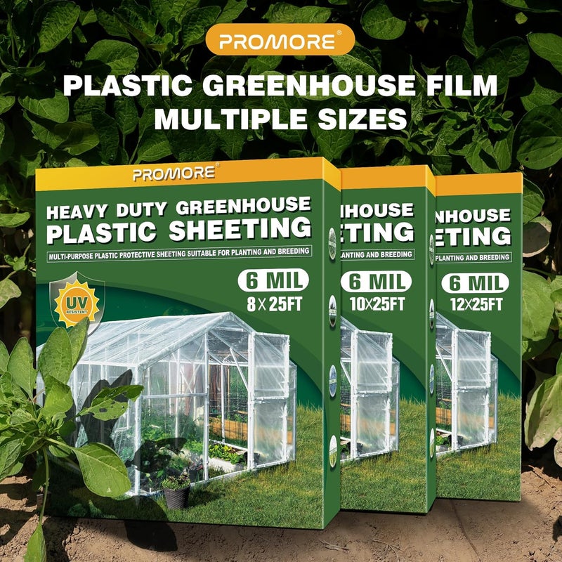 PROMORE 6 Mil Greenhouse Plastic Sheeting Clear 8x25 FT, Heavy Duty Polyethylene Film, UV Resistant, Tear-Proof, for Garden, Agriculture, Painting, Floor Protection - Image 2
